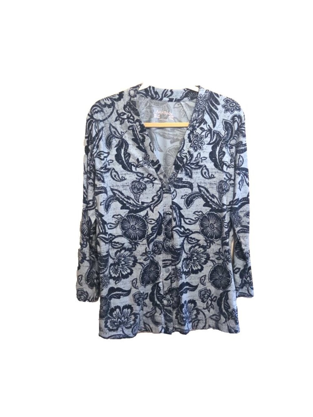 AnyBody Lounge Cozy Knit Printed Cardigan Small Petite Blue Floral A633367